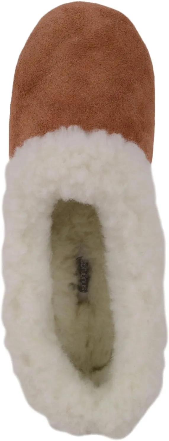 SNUGRUGS Womens Luxury Lambswool Suede Low-Top Slipper with Wool Cuff and Suede Sole