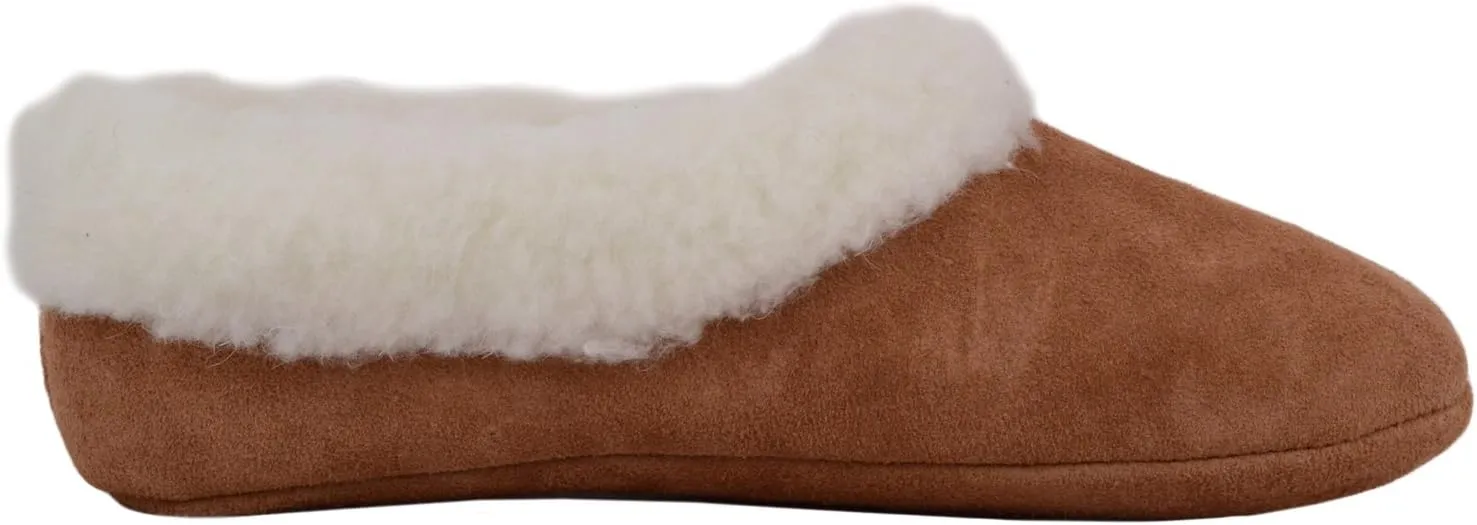 SNUGRUGS Womens Luxury Lambswool Suede Low-Top Slipper with Wool Cuff and Suede Sole