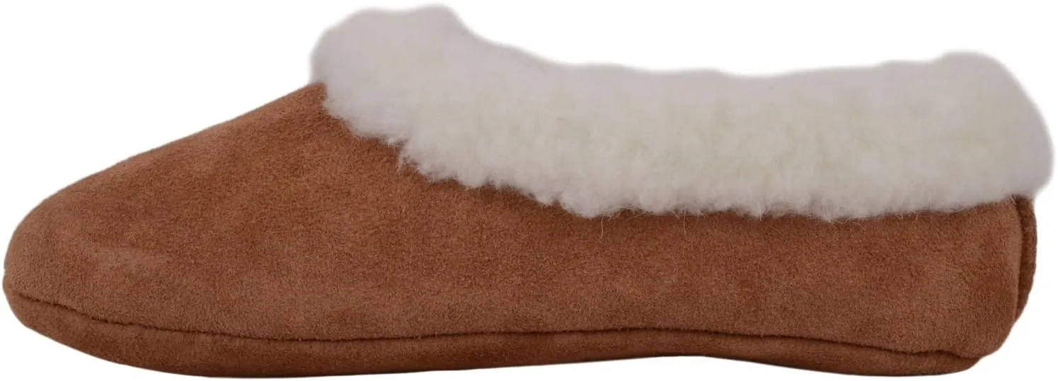 SNUGRUGS Womens Luxury Lambswool Suede Low-Top Slipper with Wool Cuff and Suede Sole