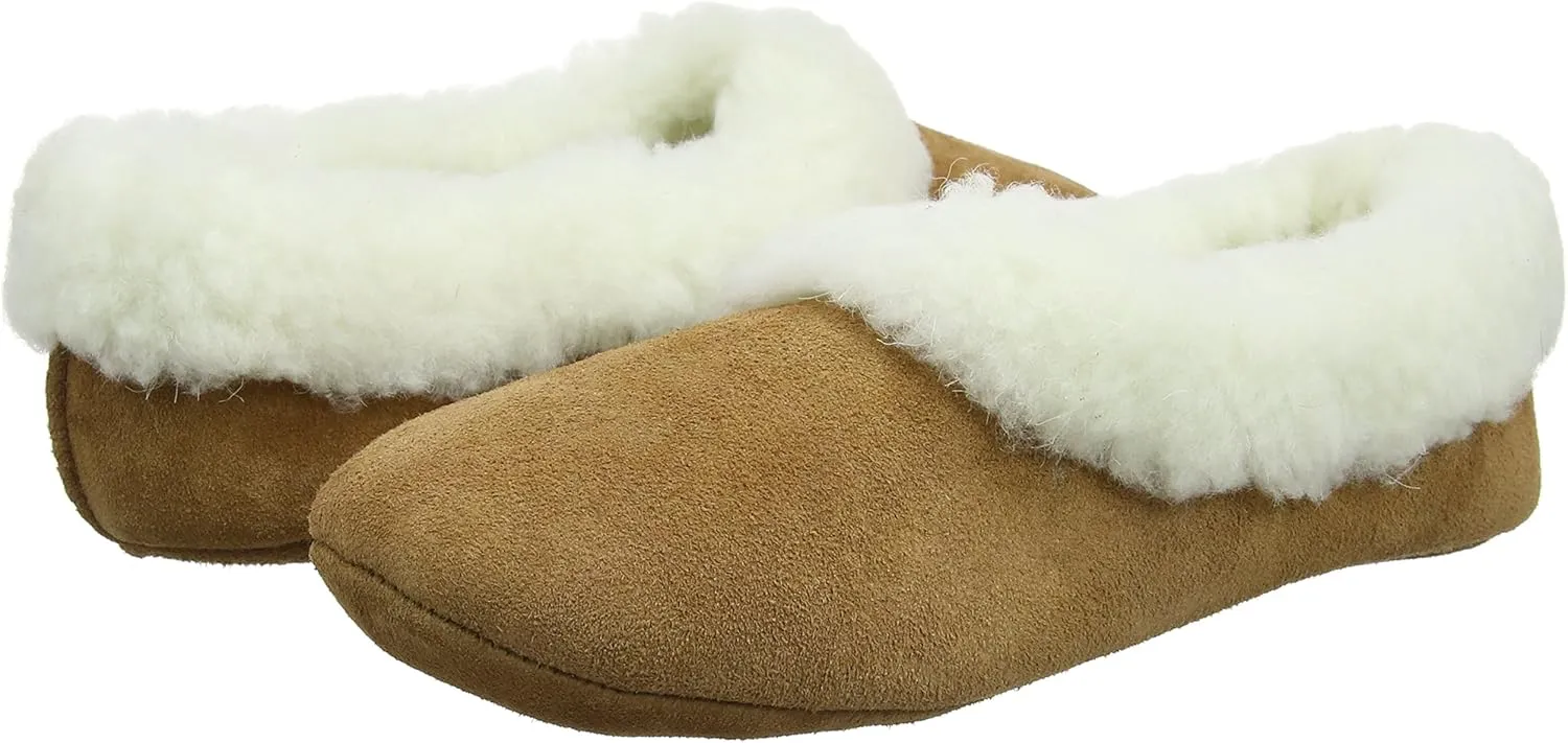 SNUGRUGS Womens Luxury Lambswool Suede Low-Top Slipper with Wool Cuff and Suede Sole