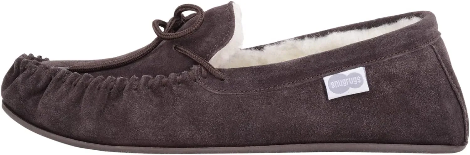 SNUGRUGS Womens Luxury Lambswool Suede Moccasin/Slipper with Rubber Sole