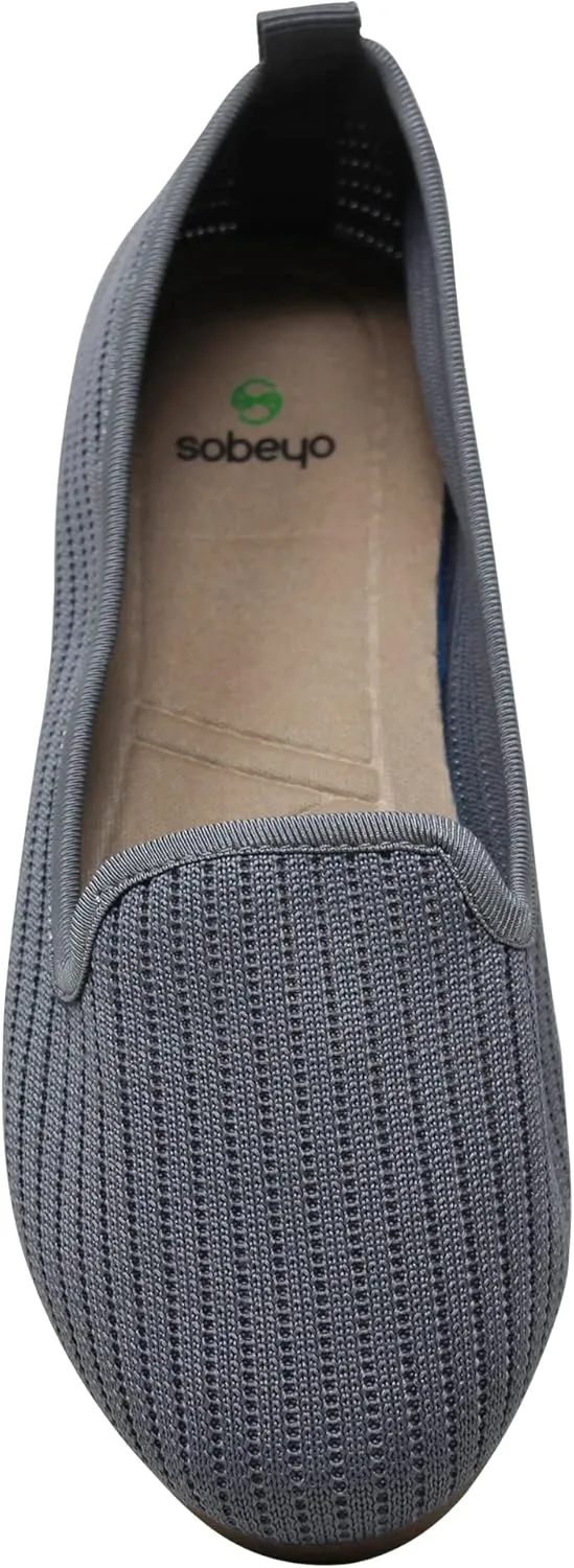 SOBEYO Ballet Flats Comfort Soft-Sole Breathable Sweater Fabric Lightweight Round Toe Shoes