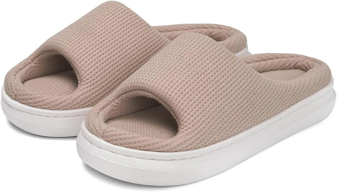 SOULROSE Summer House Memory Foam Slippers Comfy Spa Bedroom Slides Women Cloud Lightweight Waffle Cozy Open Toe Indoor Outdoor Platform Shoes