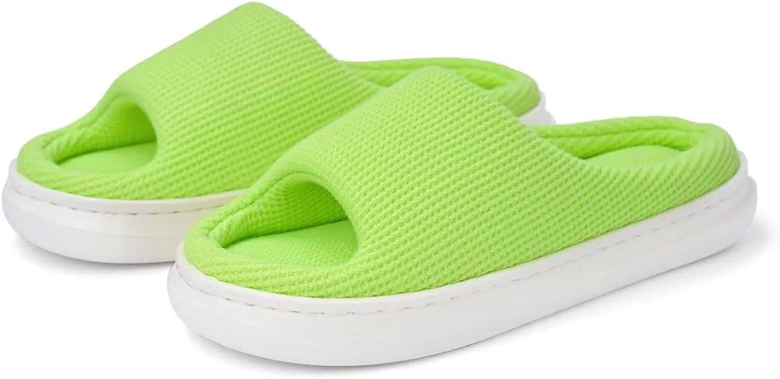 SOULROSE Summer House Memory Foam Slippers Comfy Spa Bedroom Slides Women Cloud Lightweight Waffle Cozy Open Toe Indoor Outdoor Platform Shoes