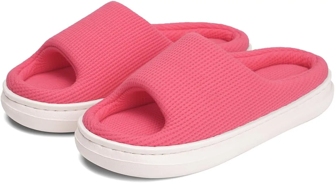 SOULROSE Summer House Memory Foam Slippers Comfy Spa Bedroom Slides Women Cloud Lightweight Waffle Cozy Open Toe Indoor Outdoor Platform Shoes