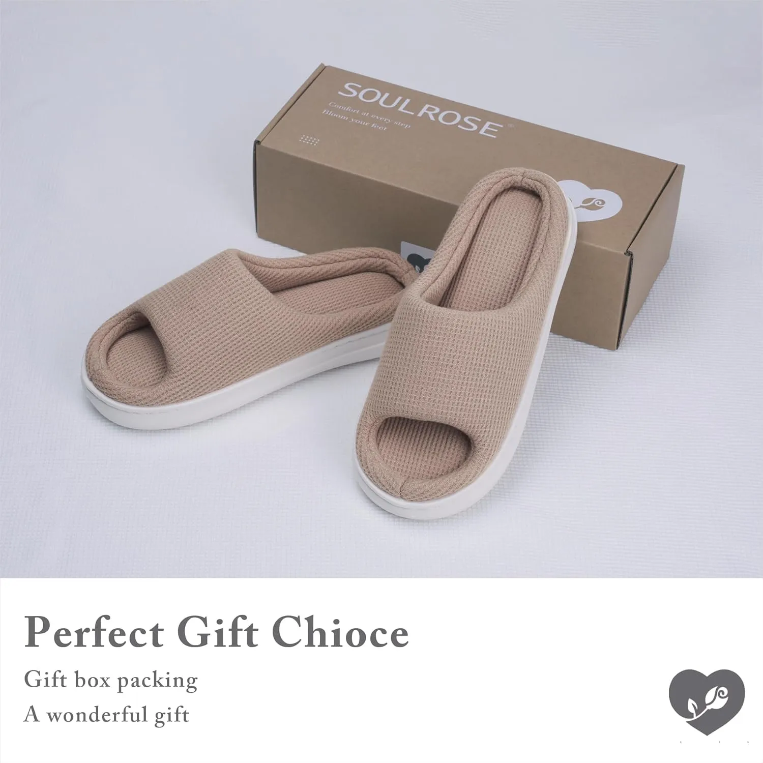 SOULROSE Summer House Memory Foam Slippers Comfy Spa Bedroom Slides Women Cloud Lightweight Waffle Cozy Open Toe Indoor Outdoor Platform Shoes