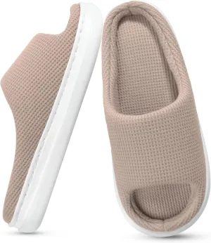 SOULROSE Summer House Memory Foam Slippers Comfy Spa Bedroom Slides Women Cloud Lightweight Waffle Cozy Open Toe Indoor Outdoor Platform Shoes