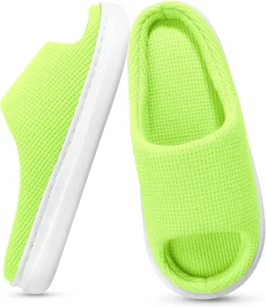 SOULROSE Summer House Memory Foam Slippers Comfy Spa Bedroom Slides Women Cloud Lightweight Waffle Cozy Open Toe Indoor Outdoor Platform Shoes