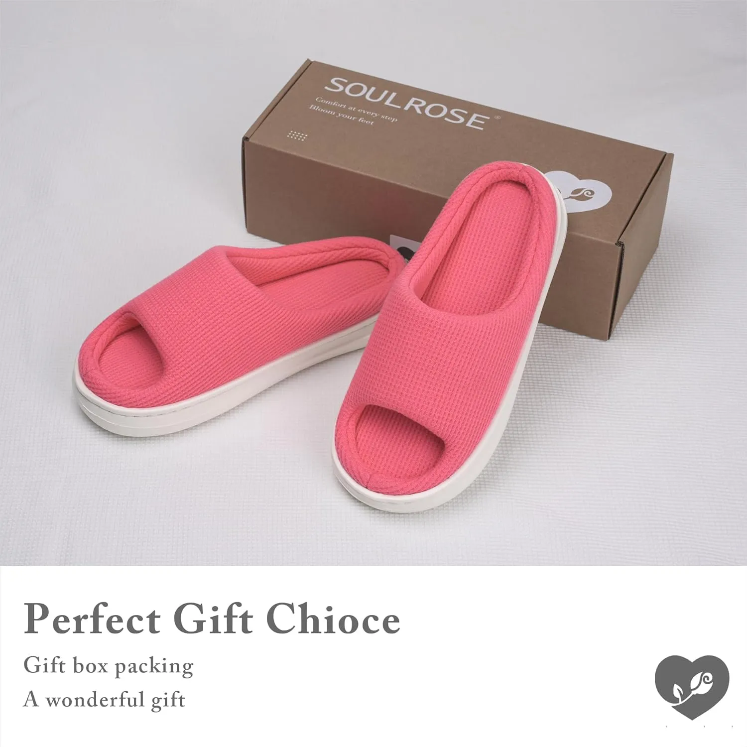 SOULROSE Summer House Memory Foam Slippers Comfy Spa Bedroom Slides Women Cloud Lightweight Waffle Cozy Open Toe Indoor Outdoor Platform Shoes