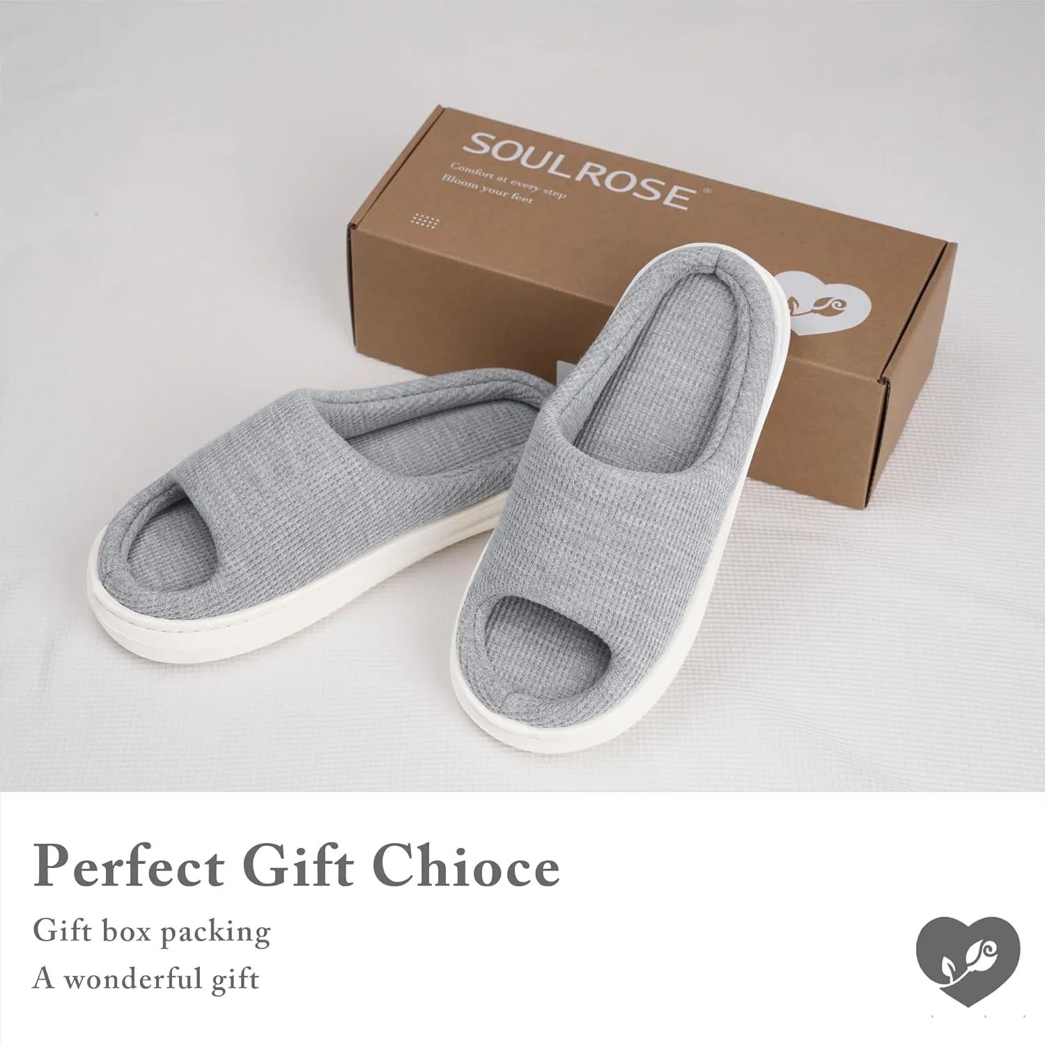 SOULROSE Summer House Memory Foam Slippers Comfy Spa Bedroom Slides Women Cloud Lightweight Waffle Cozy Open Toe Indoor Outdoor Platform Shoes