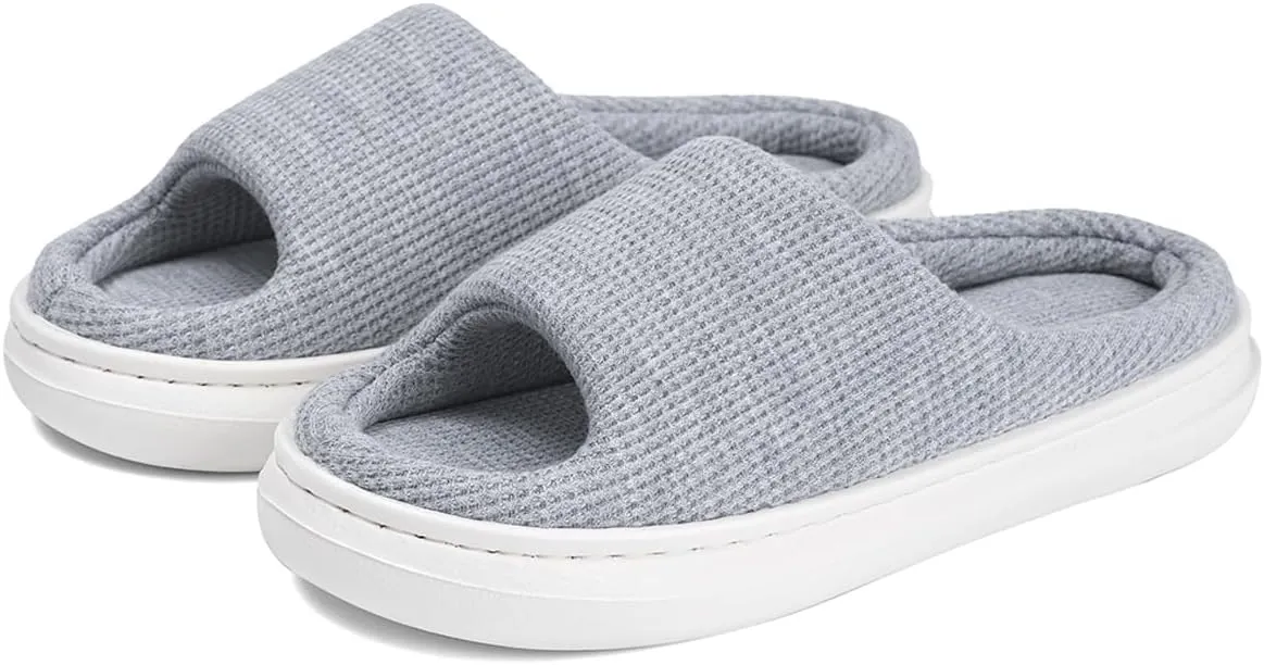 SOULROSE Summer House Memory Foam Slippers Comfy Spa Bedroom Slides Women Cloud Lightweight Waffle Cozy Open Toe Indoor Outdoor Platform Shoes