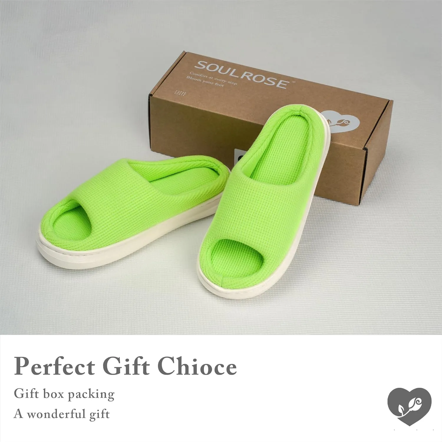 SOULROSE Summer House Memory Foam Slippers Comfy Spa Bedroom Slides Women Cloud Lightweight Waffle Cozy Open Toe Indoor Outdoor Platform Shoes