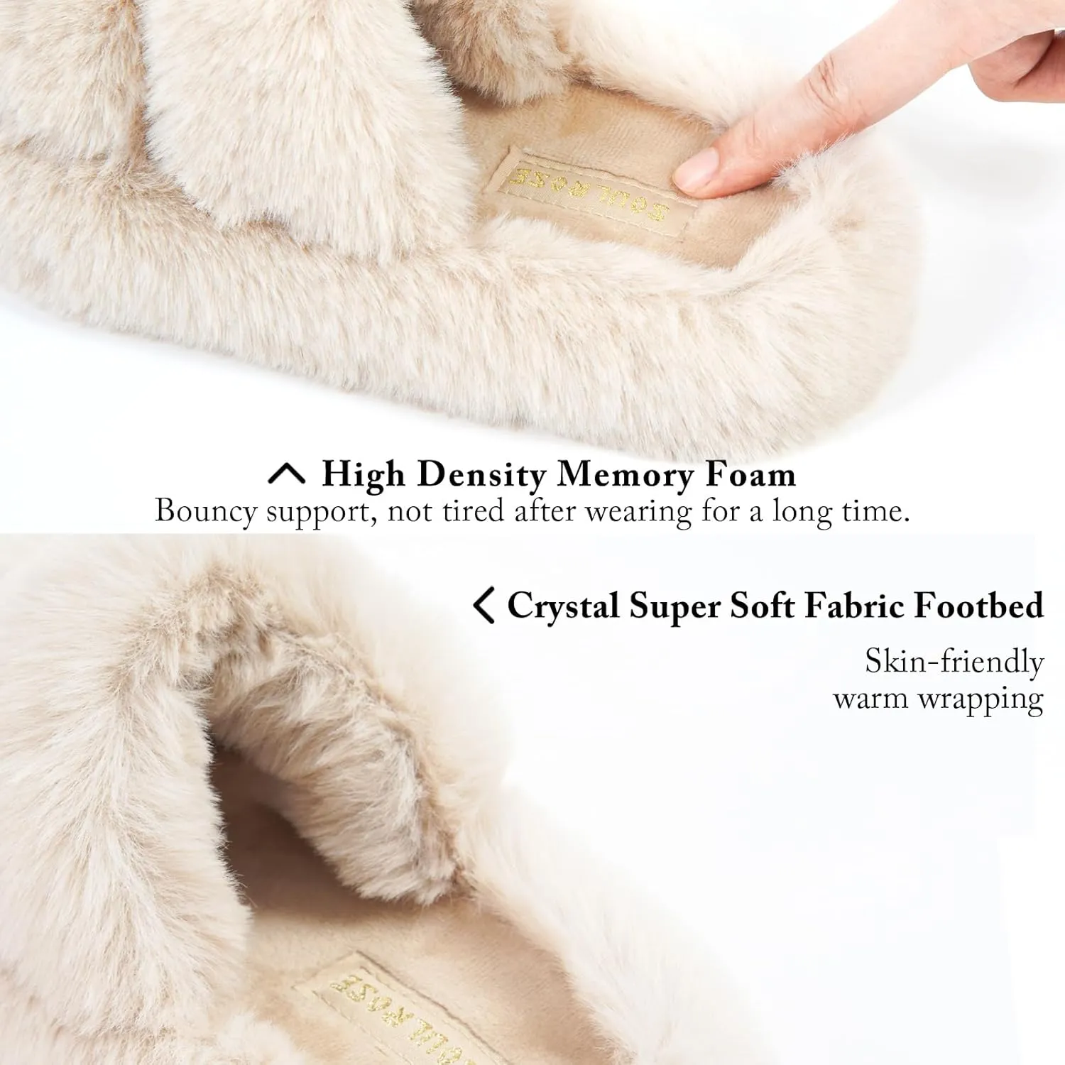 SOULROSE Women's Slippers Open Toe Memory Foam House Slippers for Women Fuzzy Furry Comfy Faux Fur Bedroom Platform Indoor Outdoor Slide Shoes with Anti-Slip Sole Womens Gift Slippers