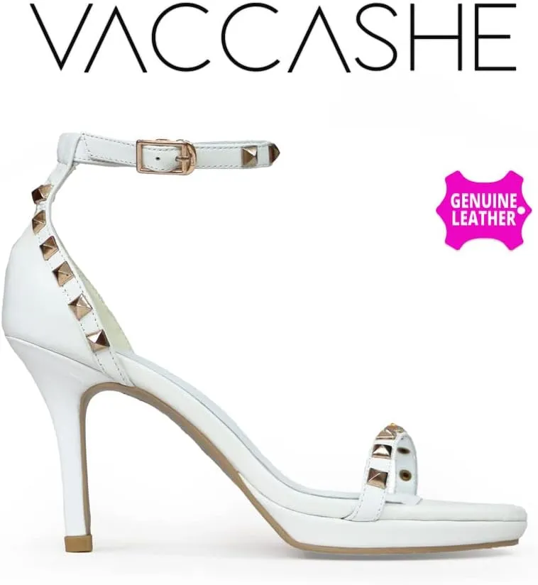 SPARK GENUINE LEATHER TWO STRAP HEELED SANDAL WITH STUDS