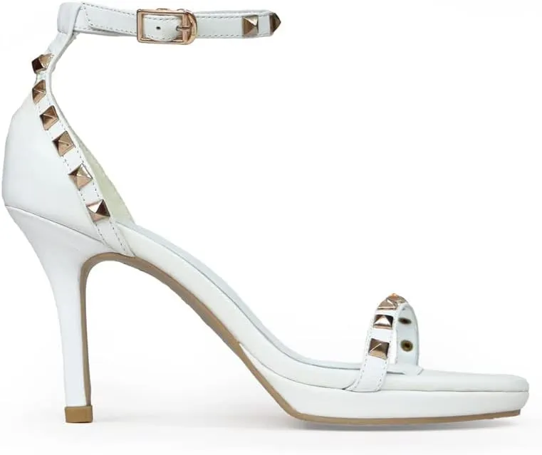 SPARK GENUINE LEATHER TWO STRAP HEELED SANDAL WITH STUDS