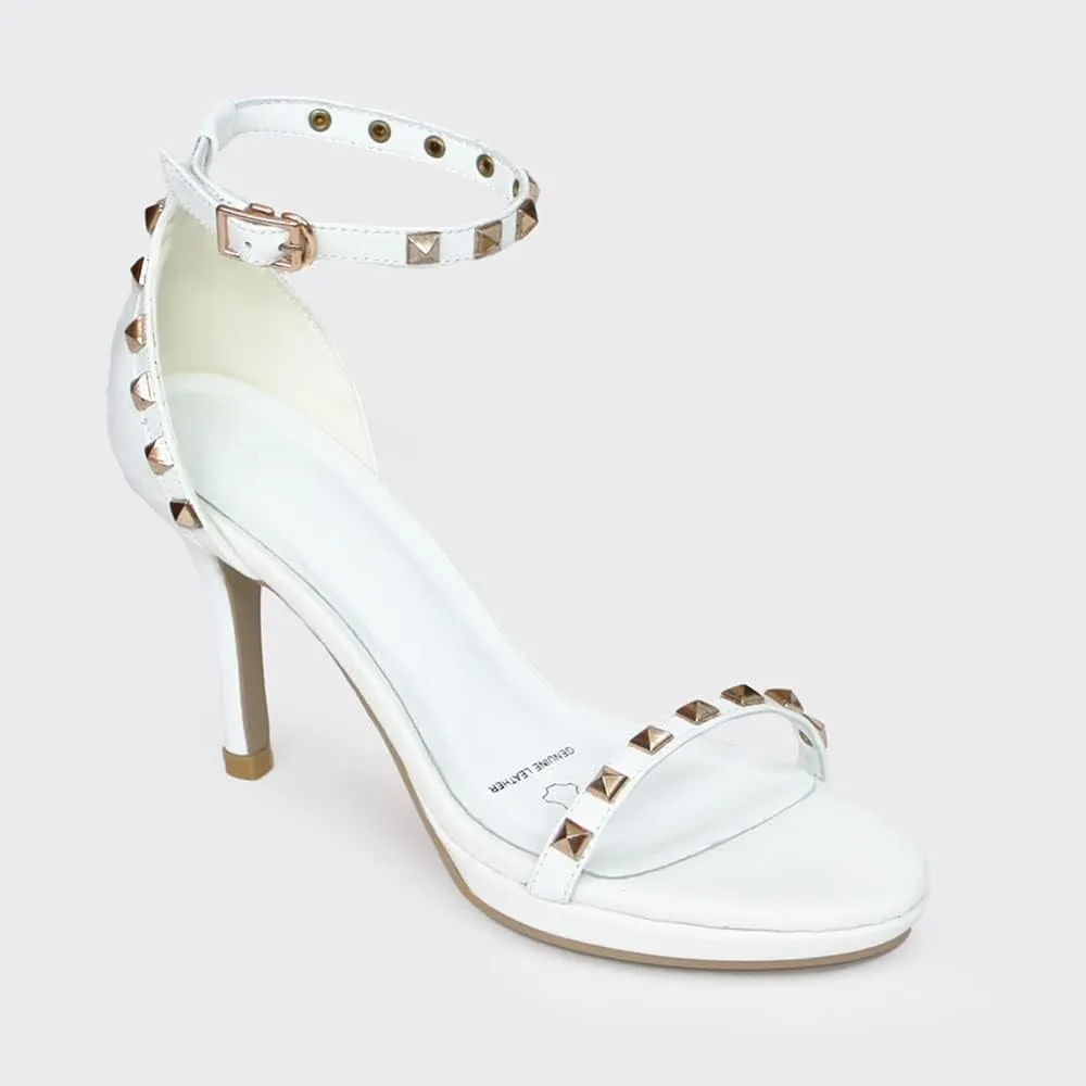 SPARK GENUINE LEATHER TWO STRAP HEELED SANDAL WITH STUDS