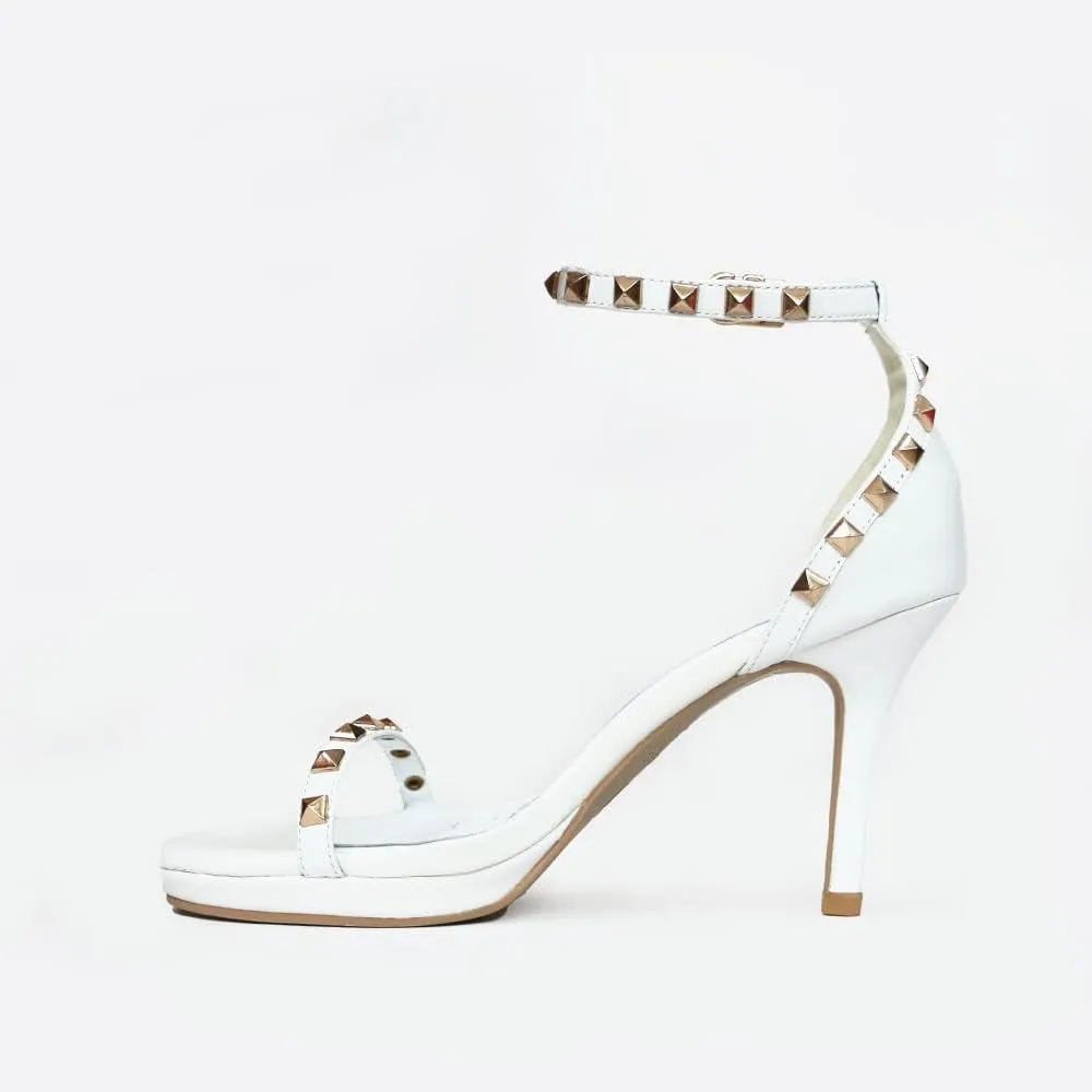 SPARK GENUINE LEATHER TWO STRAP HEELED SANDAL WITH STUDS
