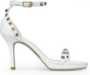 SPARK GENUINE LEATHER TWO STRAP HEELED SANDAL WITH STUDS