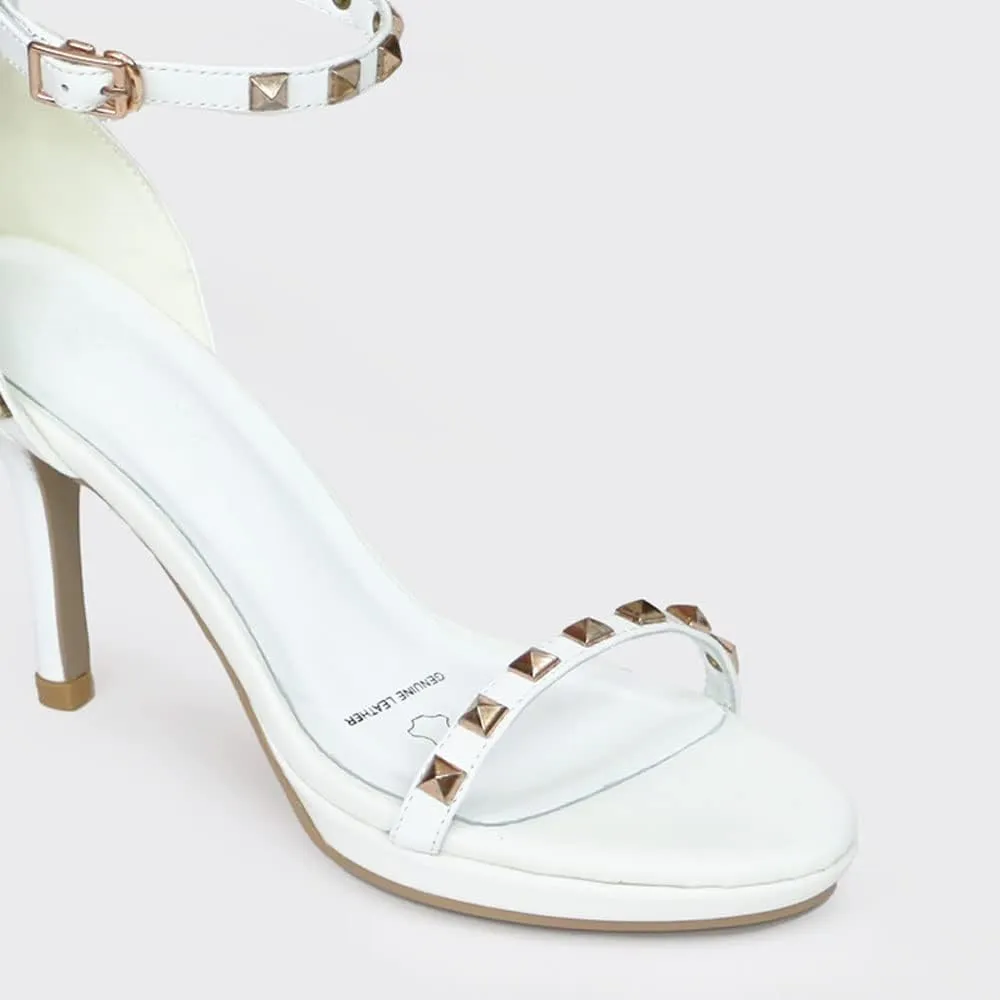 SPARK GENUINE LEATHER TWO STRAP HEELED SANDAL WITH STUDS