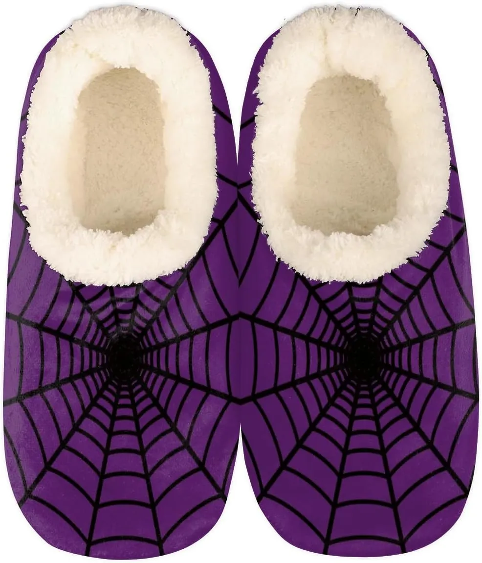 Spider Web Home Slippers Women Men, Fluffy Slippers, Warm Fleece Lined Shoes Cozy Plush Non-Slip House Slippers for Indoor and Outdoor,L