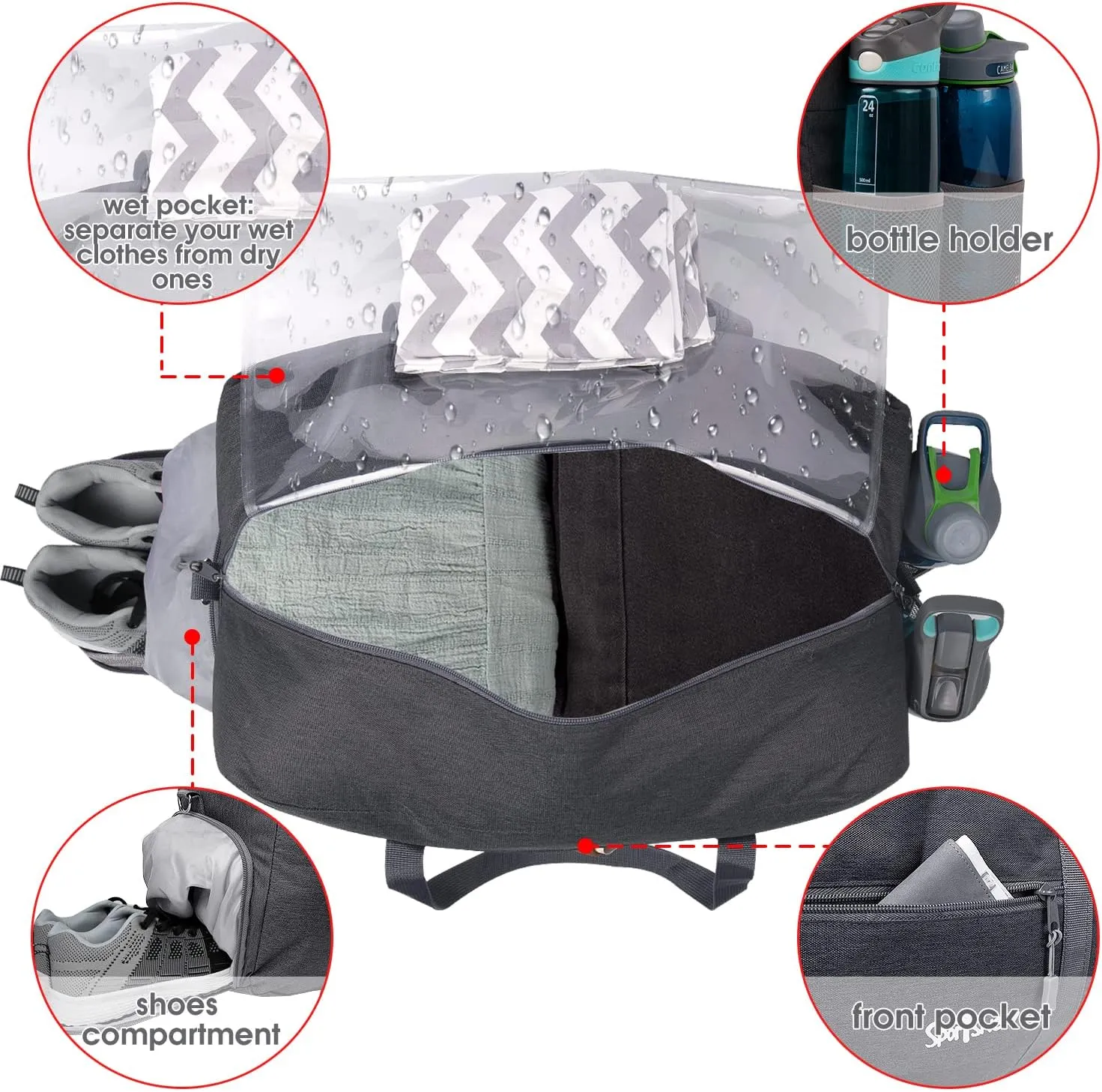 sportsnew Sports Gym Bag with Shoes Compartment and Wet Pocket, Travel Duffel for Men and Women, 38L Workout Weekender Overnight Bag Lightweight