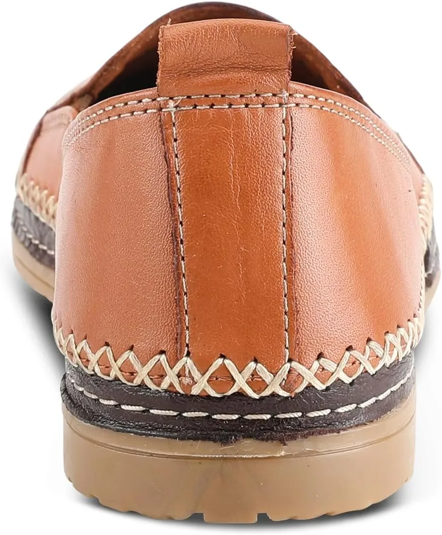 Spring Step Women's Ingrid Slip-On Premium Leather Loafers - Laser Cutout Design, Elastic Goring, Lightweight Flat Sole