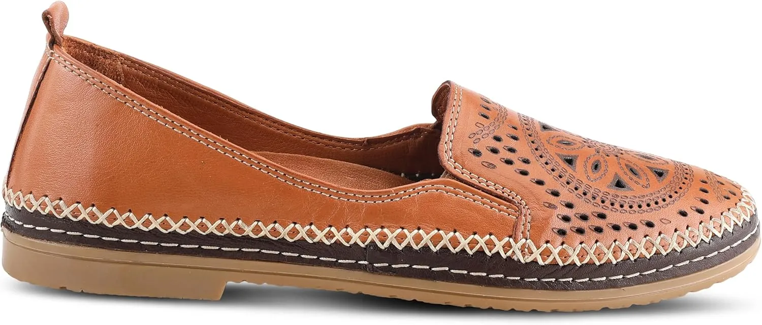 Spring Step Women's Ingrid Slip-On Premium Leather Loafers - Laser Cutout Design, Elastic Goring, Lightweight Flat Sole
