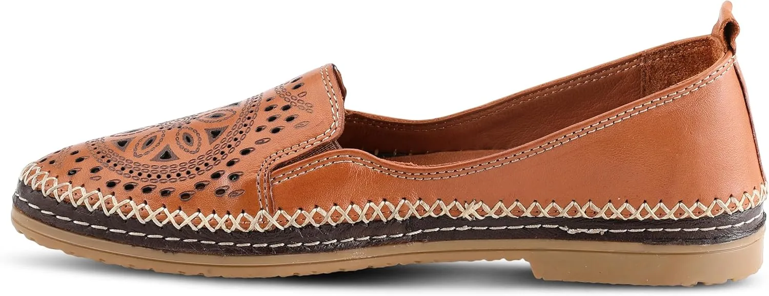 Spring Step Women's Ingrid Slip-On Premium Leather Loafers - Laser Cutout Design, Elastic Goring, Lightweight Flat Sole