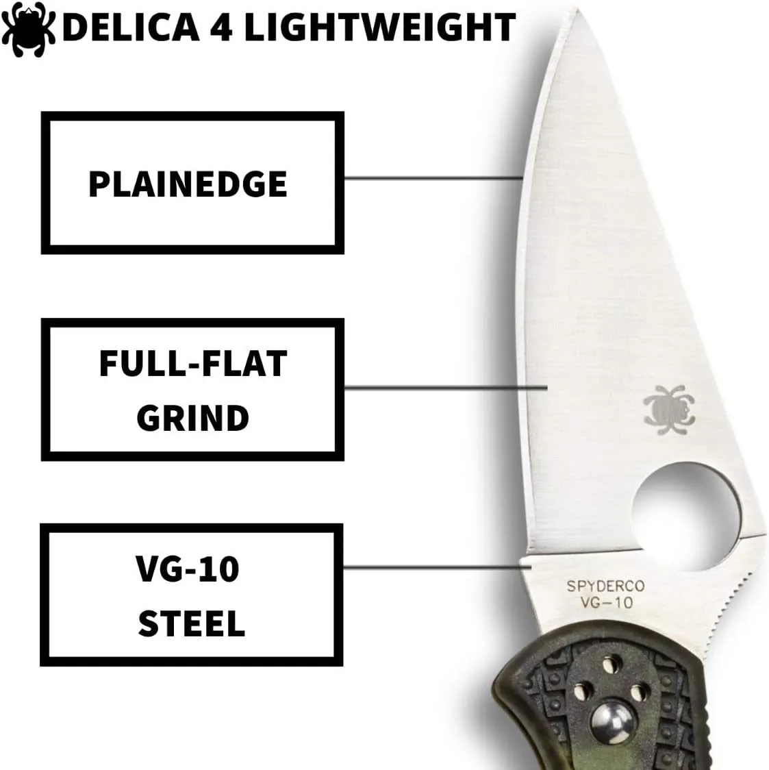 Spyderco Delica 4 Lightweight 7.15" Signature Folding Knife with 2.90" Flat-Ground Steel Blade and High-Strength FRN Handle - PlainEdge Grind