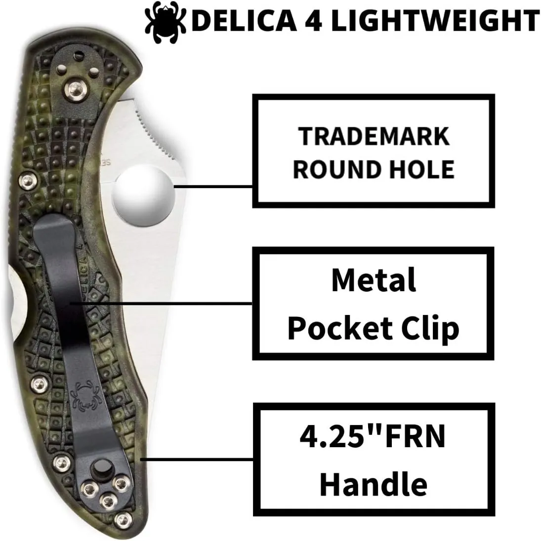 Spyderco Delica 4 Lightweight 7.15" Signature Folding Knife with 2.90" Flat-Ground Steel Blade and High-Strength FRN Handle - PlainEdge Grind