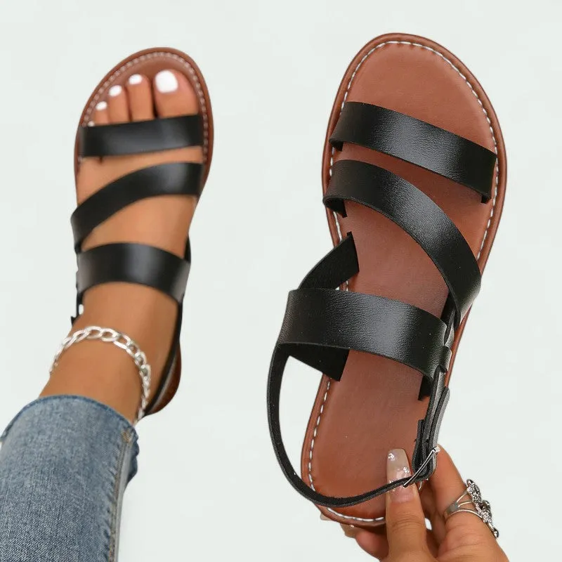 Strazoro | Leather Sandals with Adjustable Buckle and Comfortable Sole (Women)