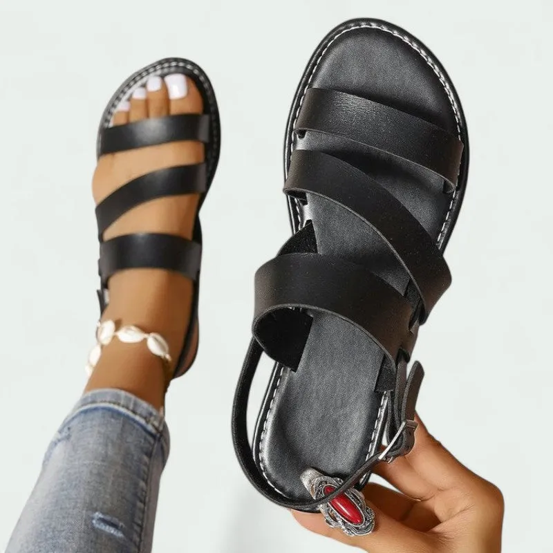 Strazoro | Leather Sandals with Adjustable Buckle and Comfortable Sole (Women)