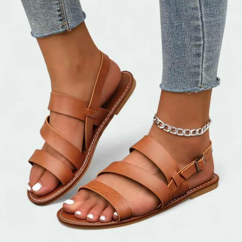 Strazoro | Leather Sandals with Adjustable Buckle and Comfortable Sole (Women)