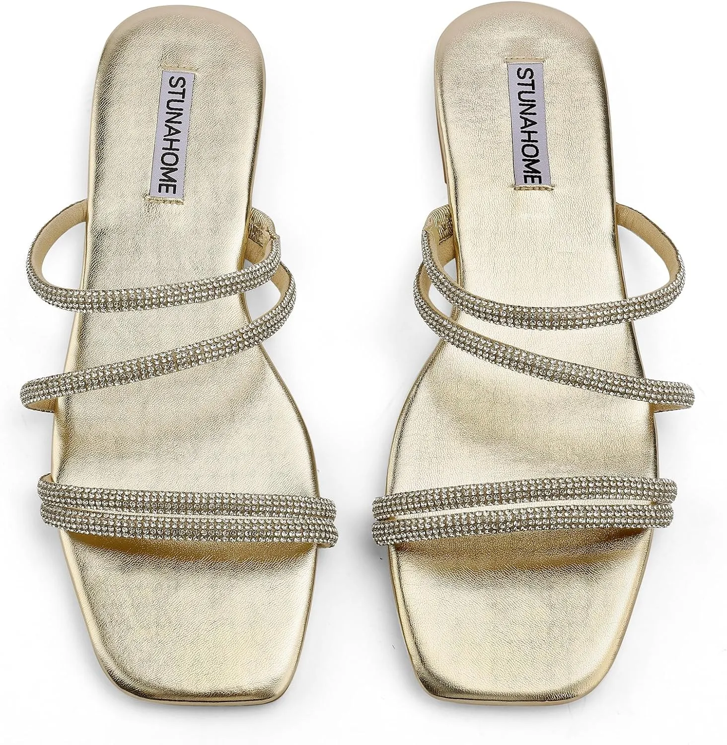 STUNAHOME Women's Rhinestone Thong Flat Sandals Open Toe Slide Sandals with Square Toe Bling Strap