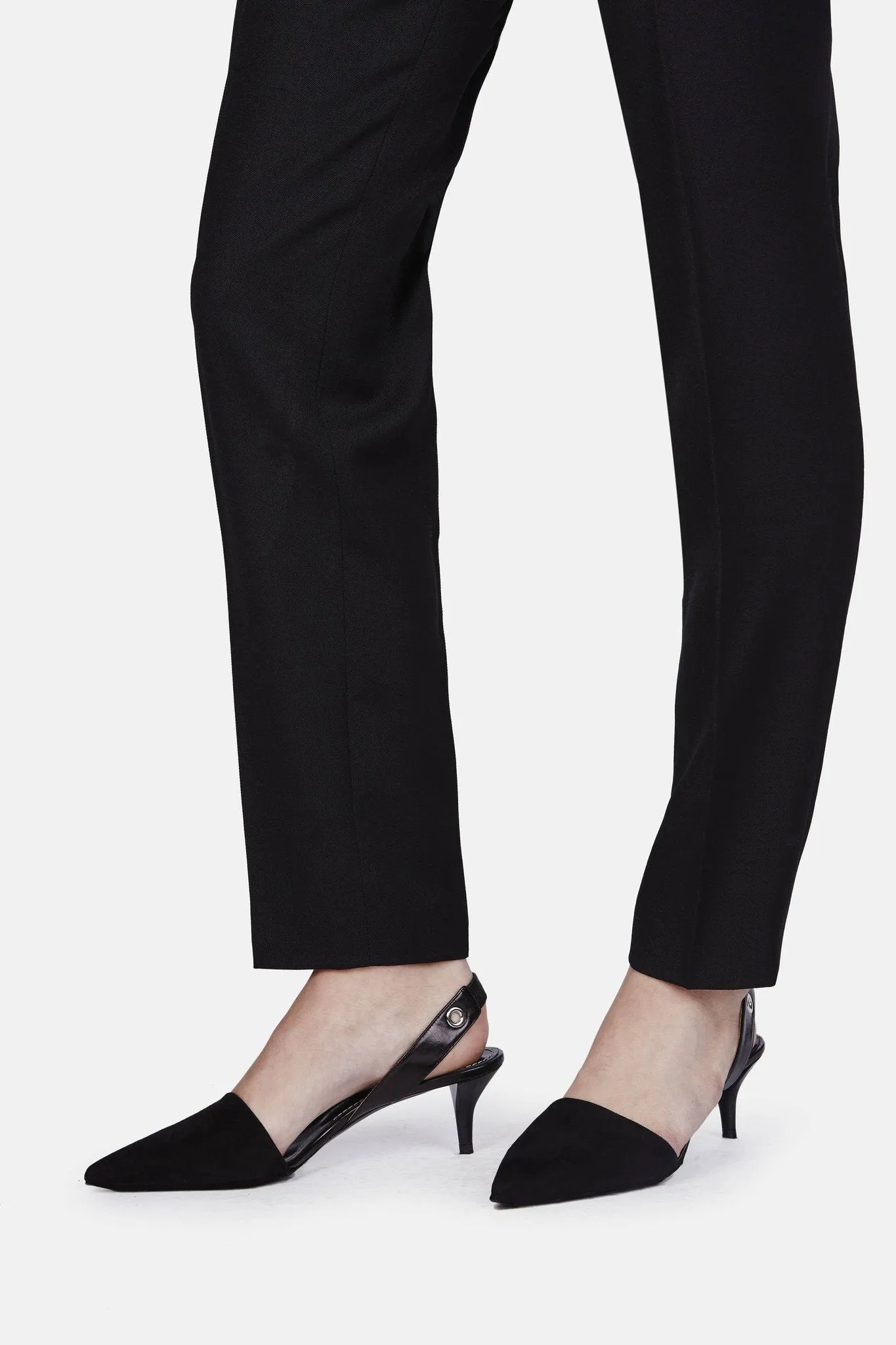 Suede Sling Back Kitten Heel - Black