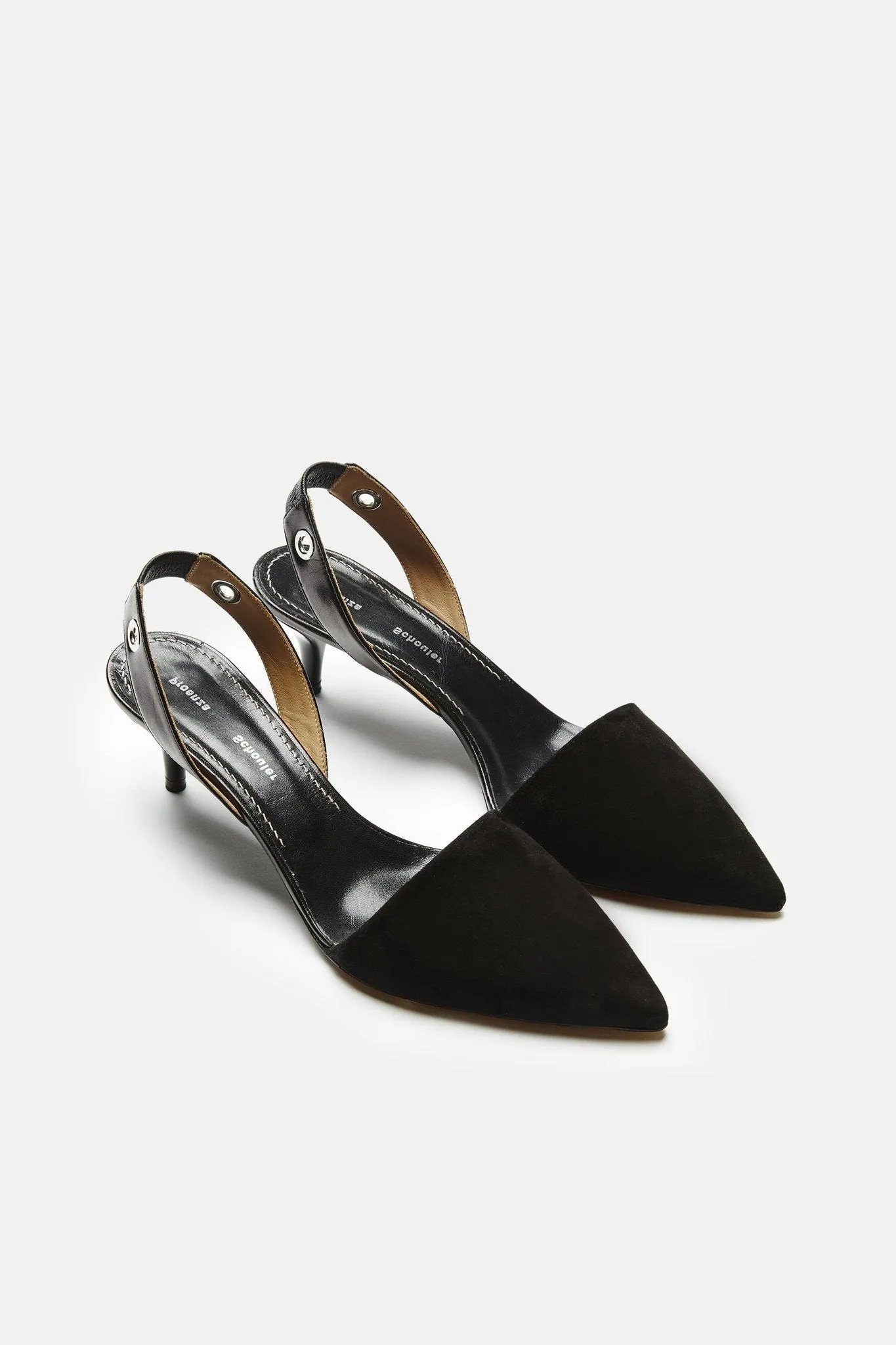 Suede Sling Back Kitten Heel - Black
