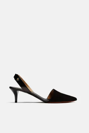 Suede Sling Back Kitten Heel - Black