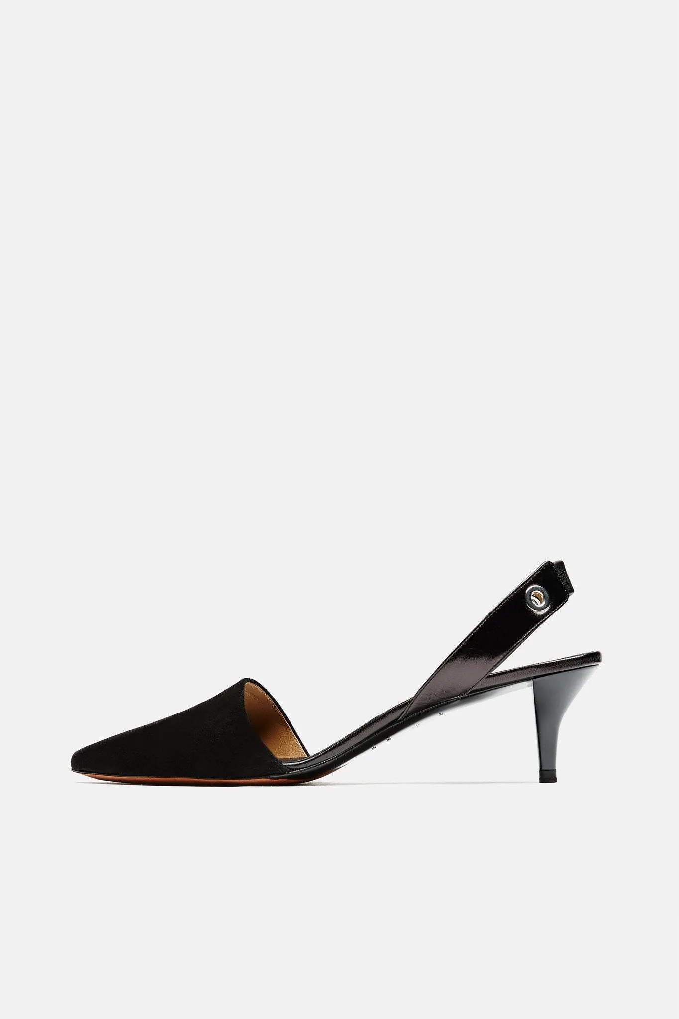 Suede Sling Back Kitten Heel - Black