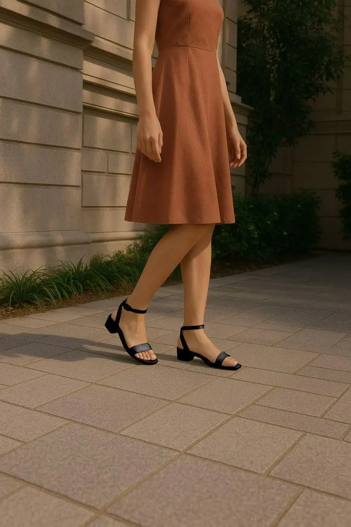 Sugar Women's Low Block Heel Dress Sandals – Ankle Strap Open Toe Comfortable Walking Heels for Casual, Party, or Work
