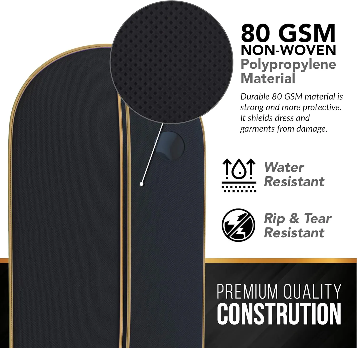 Suit Garment Travel Bags -Lightweight -40" x 24" -Men's Collection by Your Bags (Black With Gold Trim)