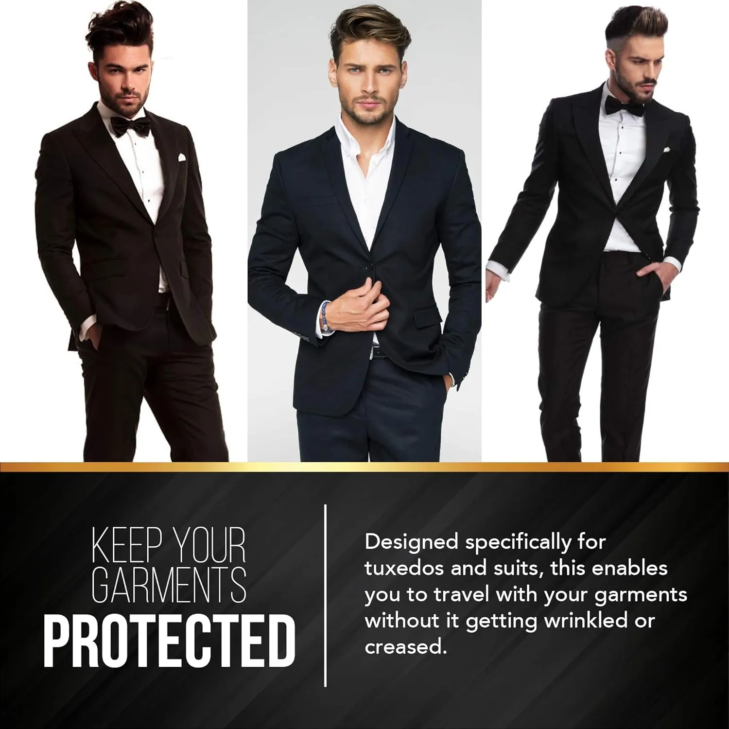 Suit Garment Travel Bags -Lightweight -40" x 24" -Men's Collection by Your Bags (Black With Gold Trim)