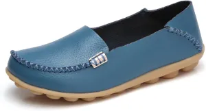 Sunporx Women's Driving Loafers Leather Comfortable Moccasins Breathable Slip On Nurse Loafer Round Toe Wild Walking Fashion Soft Shoes