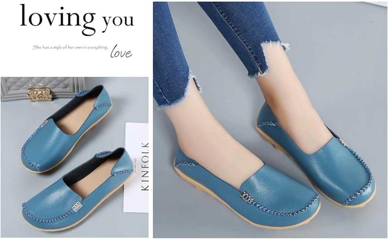 Sunporx Women's Driving Loafers Leather Comfortable Moccasins Breathable Slip On Nurse Loafer Round Toe Wild Walking Fashion Soft Shoes