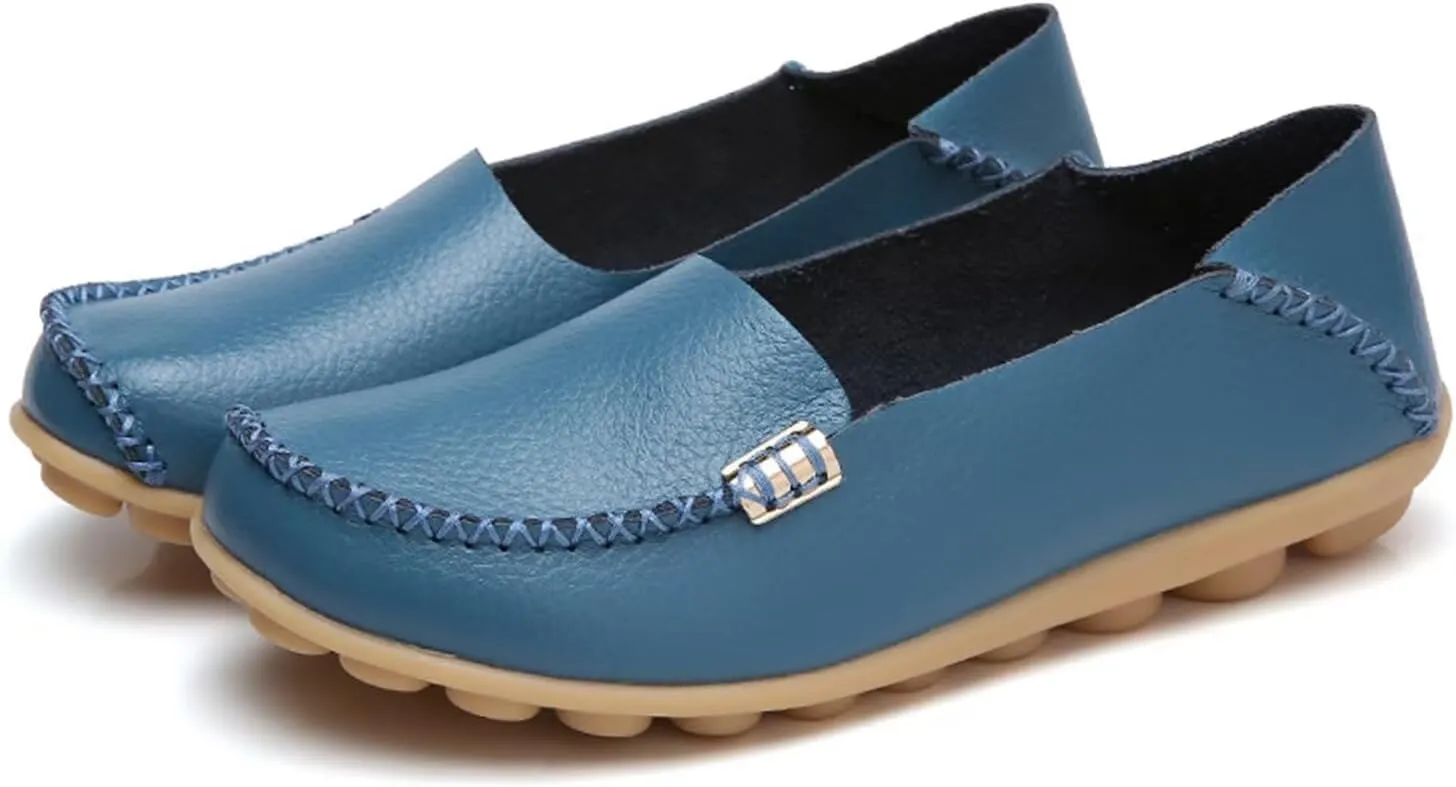 Sunporx Women's Driving Loafers Leather Comfortable Moccasins Breathable Slip On Nurse Loafer Round Toe Wild Walking Fashion Soft Shoes