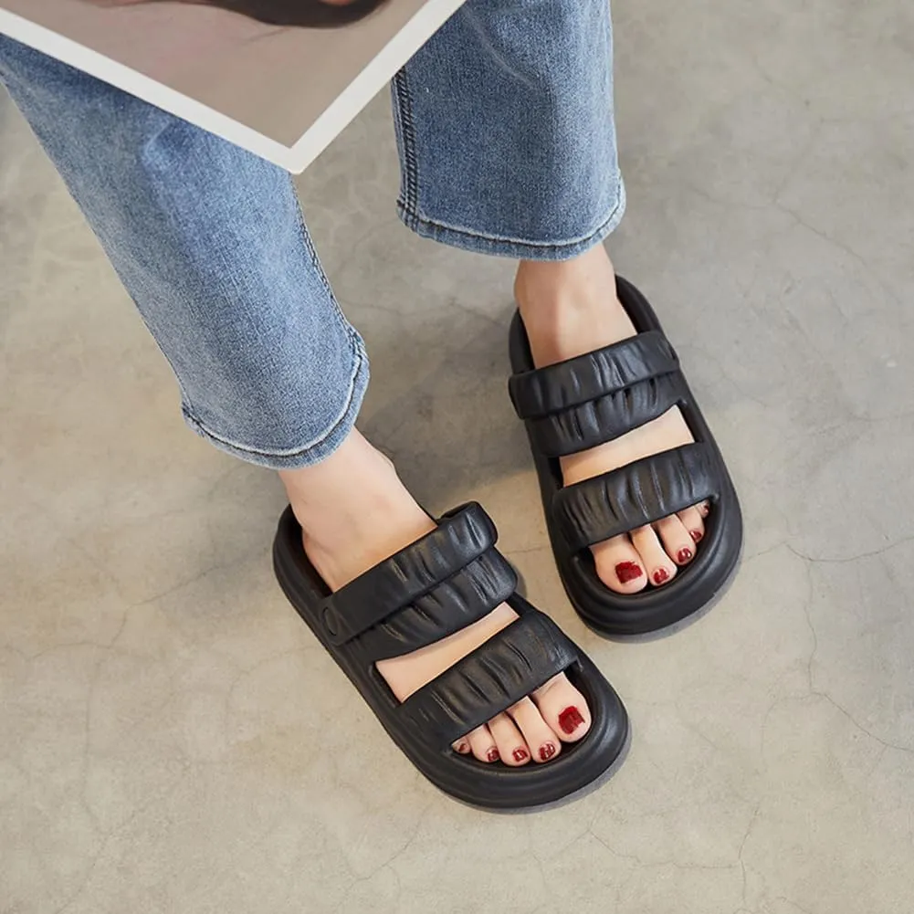 SUSHAN Women Pillow Slippers with Soft Thick Sole Cloud Slides Bathroom Non-Slip Shower Sandals Open Toe House Shoes