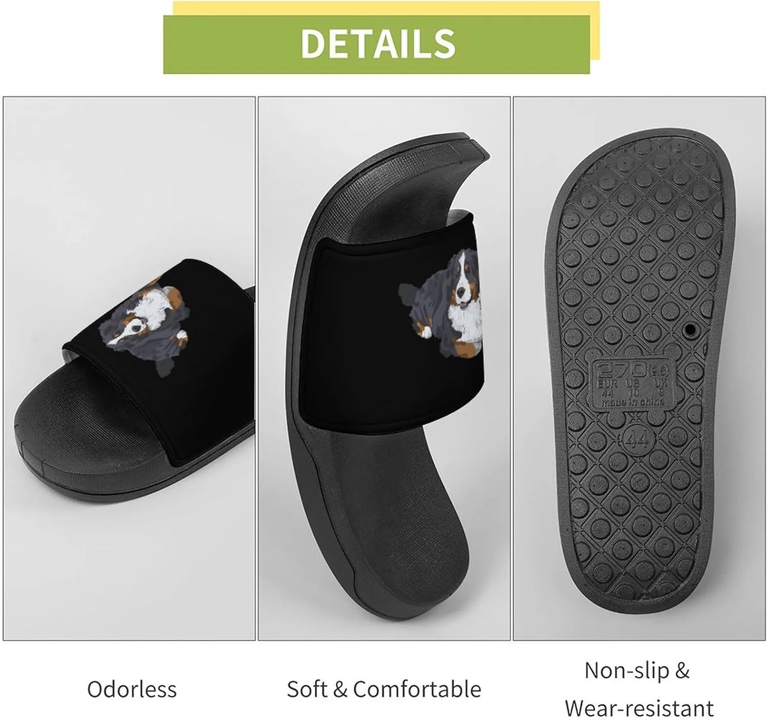 Swiss Bernese Mountain Dog House Slippers for Women Men Shower Slides Bathroom Sandals