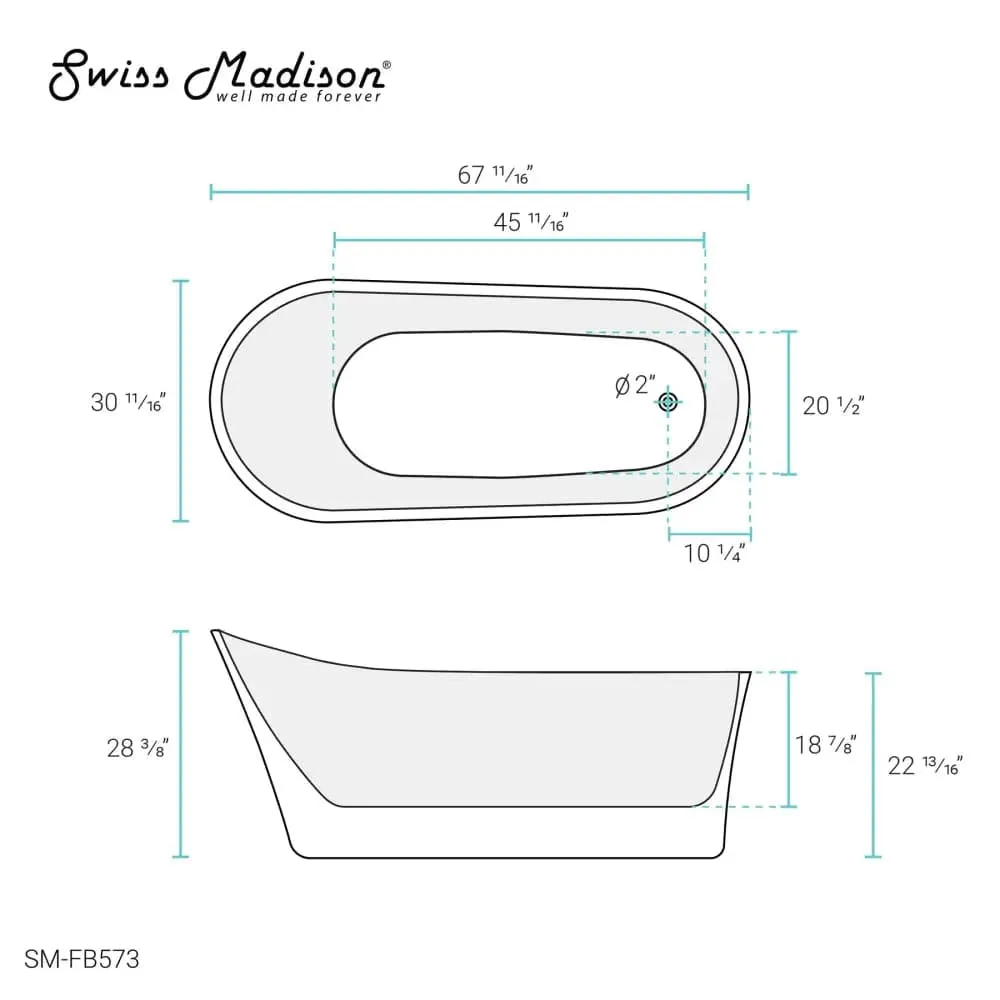 Swiss Madison Sublime 67" Single Slipper Freestanding Bathtub