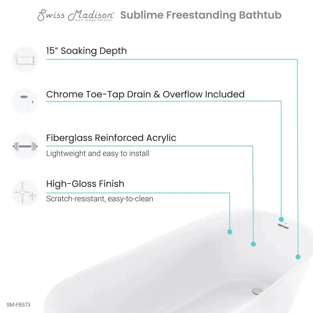 Swiss Madison Sublime 67" Single Slipper Freestanding Bathtub