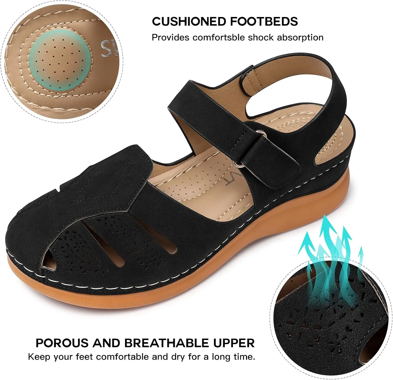 SWQZVT Women Comfortable Flat Sandals: Closed Toe Dressy Summer Sandal - Fisherman Hollow Out Walking Sandals