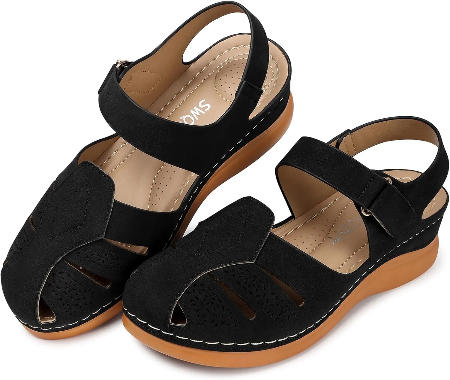 SWQZVT Women Comfortable Flat Sandals: Closed Toe Dressy Summer Sandal - Fisherman Hollow Out Walking Sandals